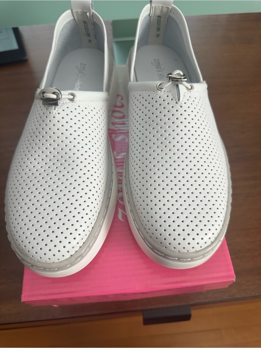 Zoja White Perforated Slip-On Loafers | Comfort Shoes | Size [US 9| Euro 40 ]